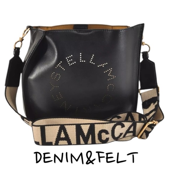 STELLA MCCARTNEY Black Perforated Vegetarian Leather Shoulder/Crossbody Bag - Picture 1 of 16